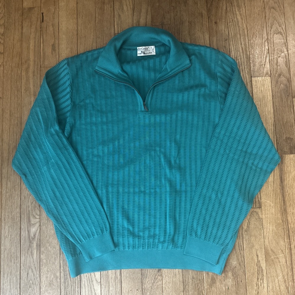 St. Croix Vintage Coogi Polo Zip‎ Sweater Hip Hop Size Large Teal